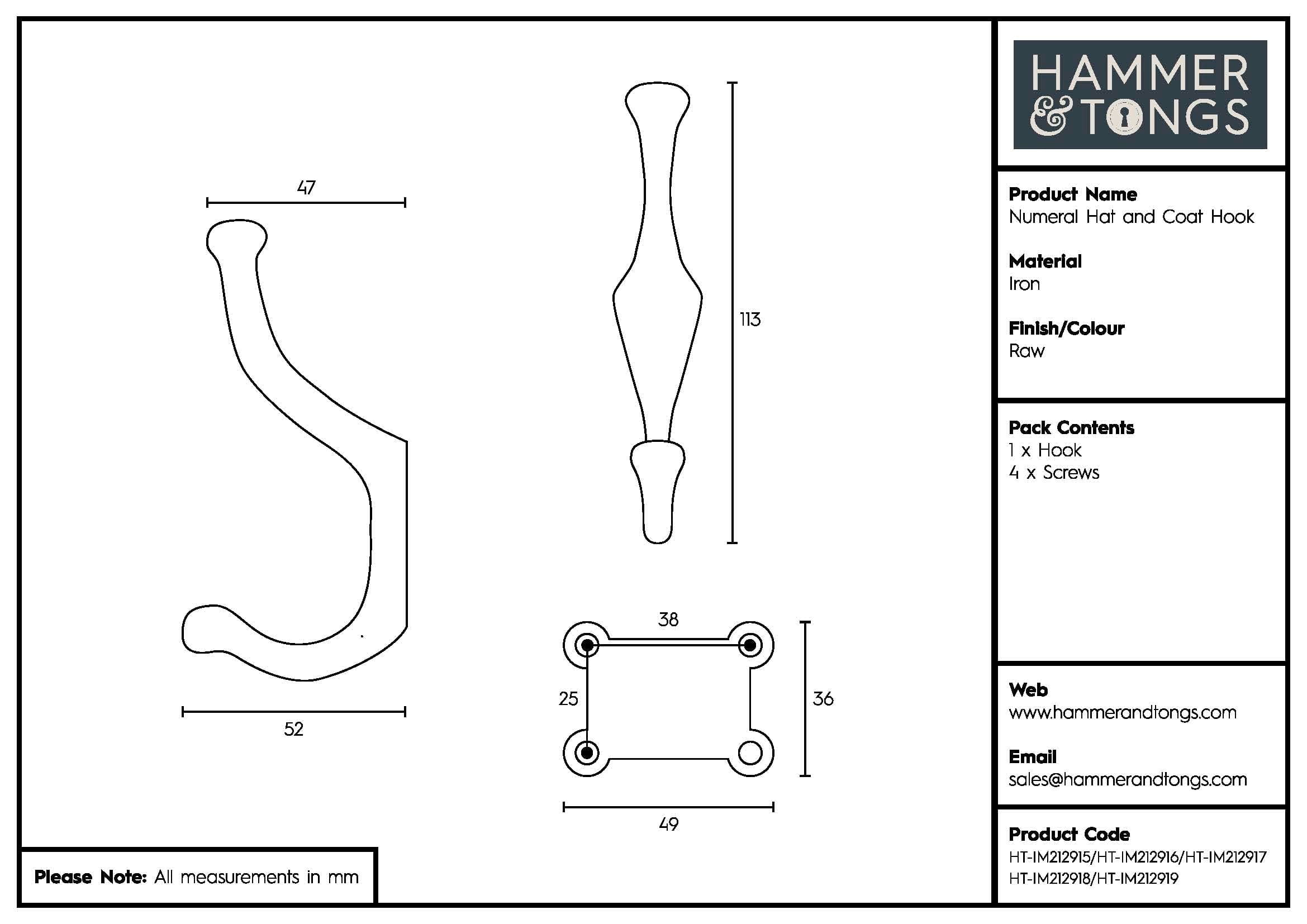 50mm x 115mm Grey Number 5 Hat & Coat Hook