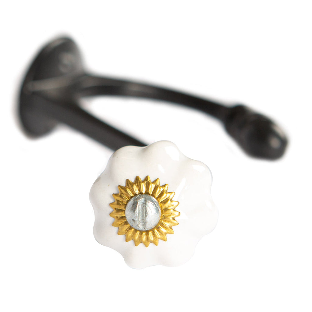 30mm x 140mm Black Ceramic Flower Hat & Coat Hook