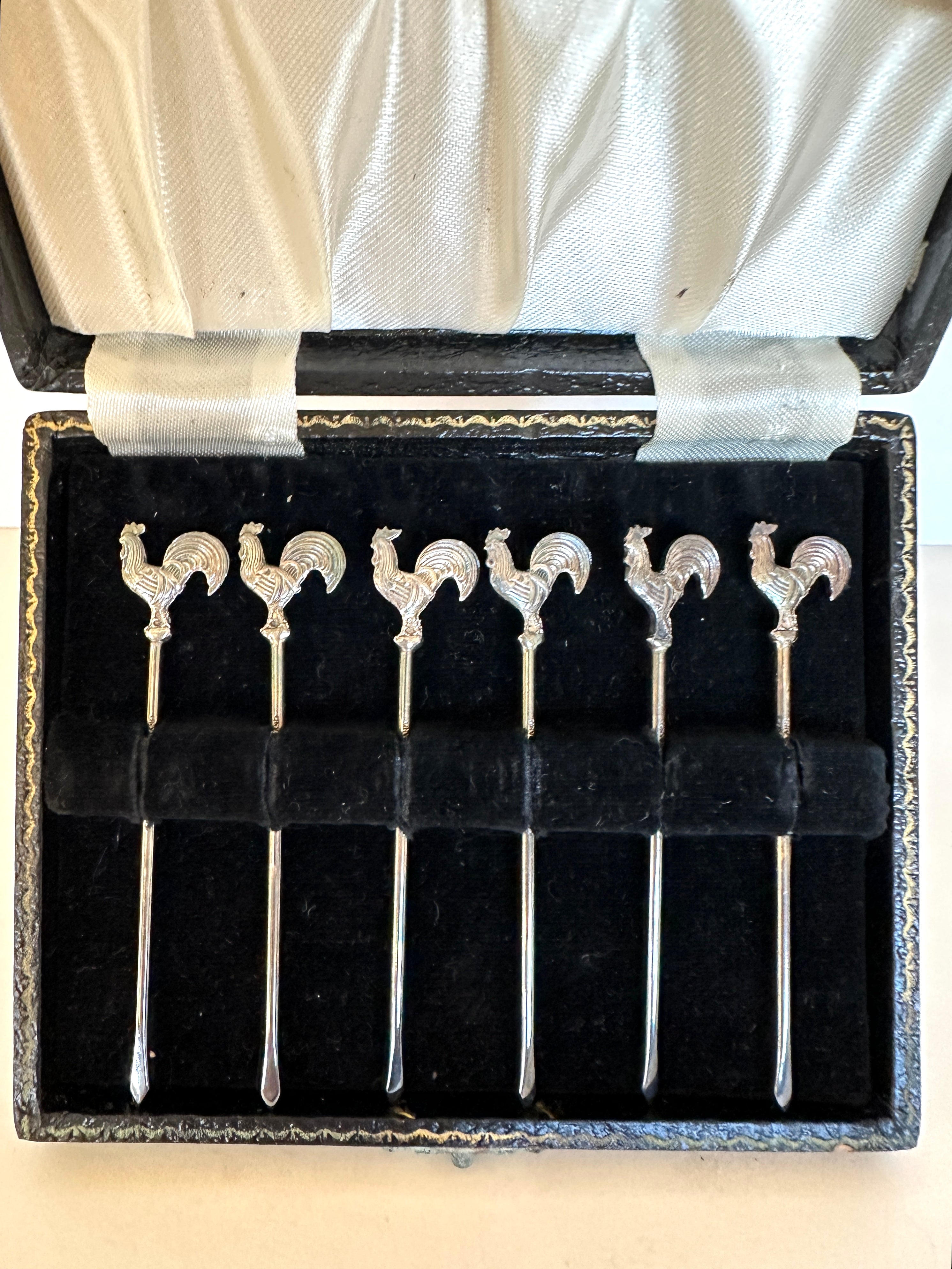 Vintage Rooster Cocktail Picks Silverplated