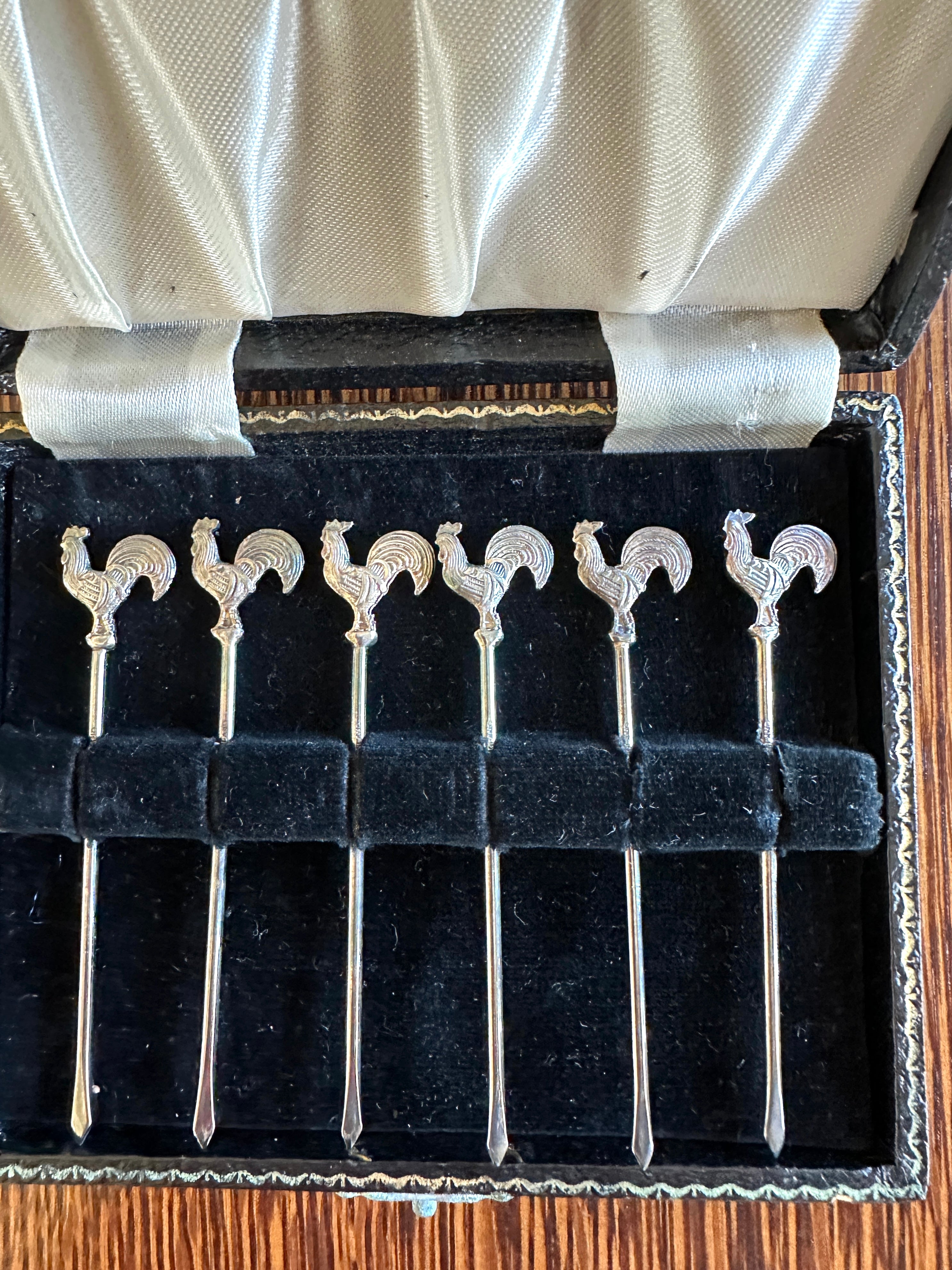 Vintage Rooster Cocktail Picks Silverplated