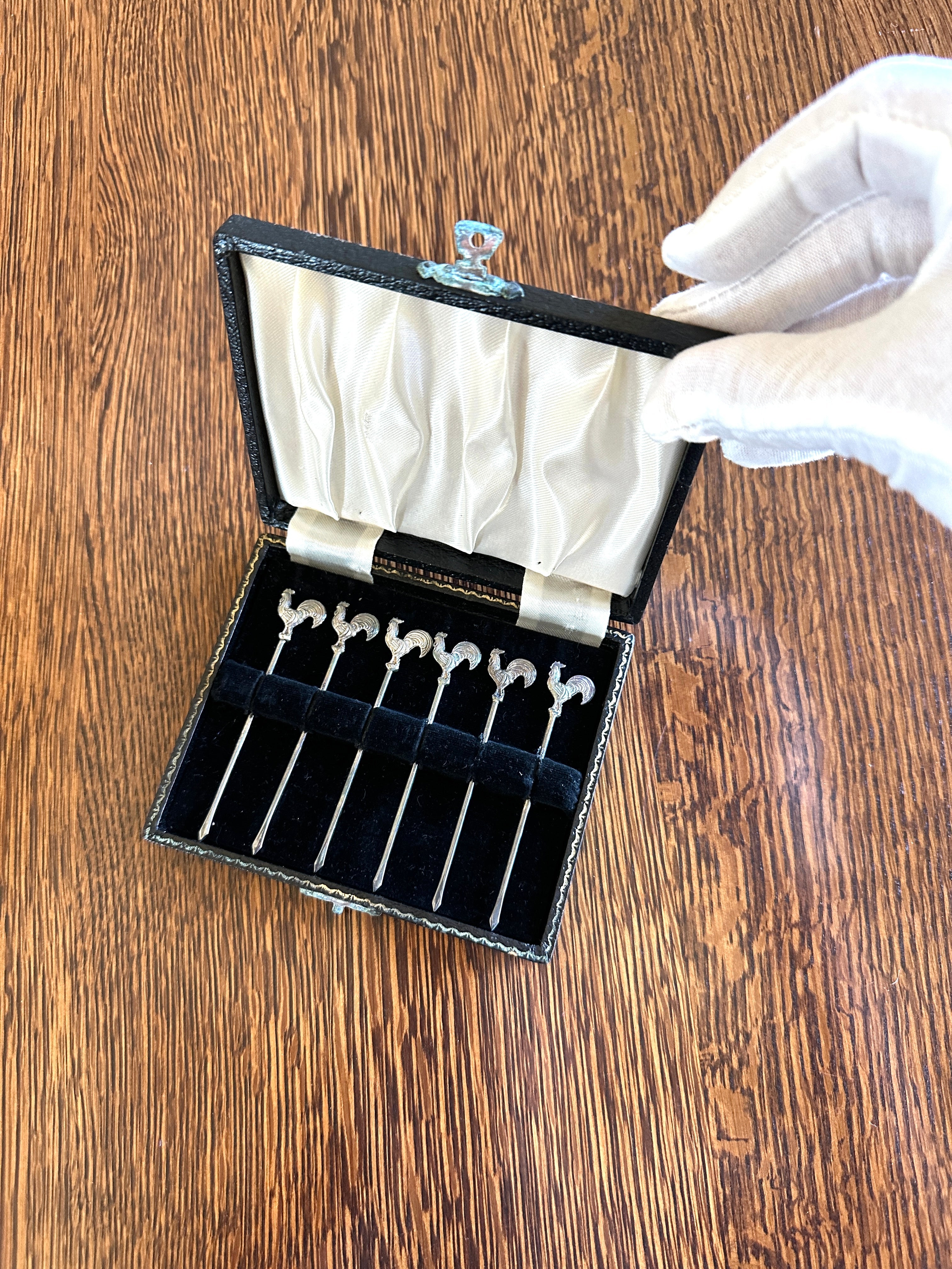Vintage Rooster Cocktail Picks Silverplated