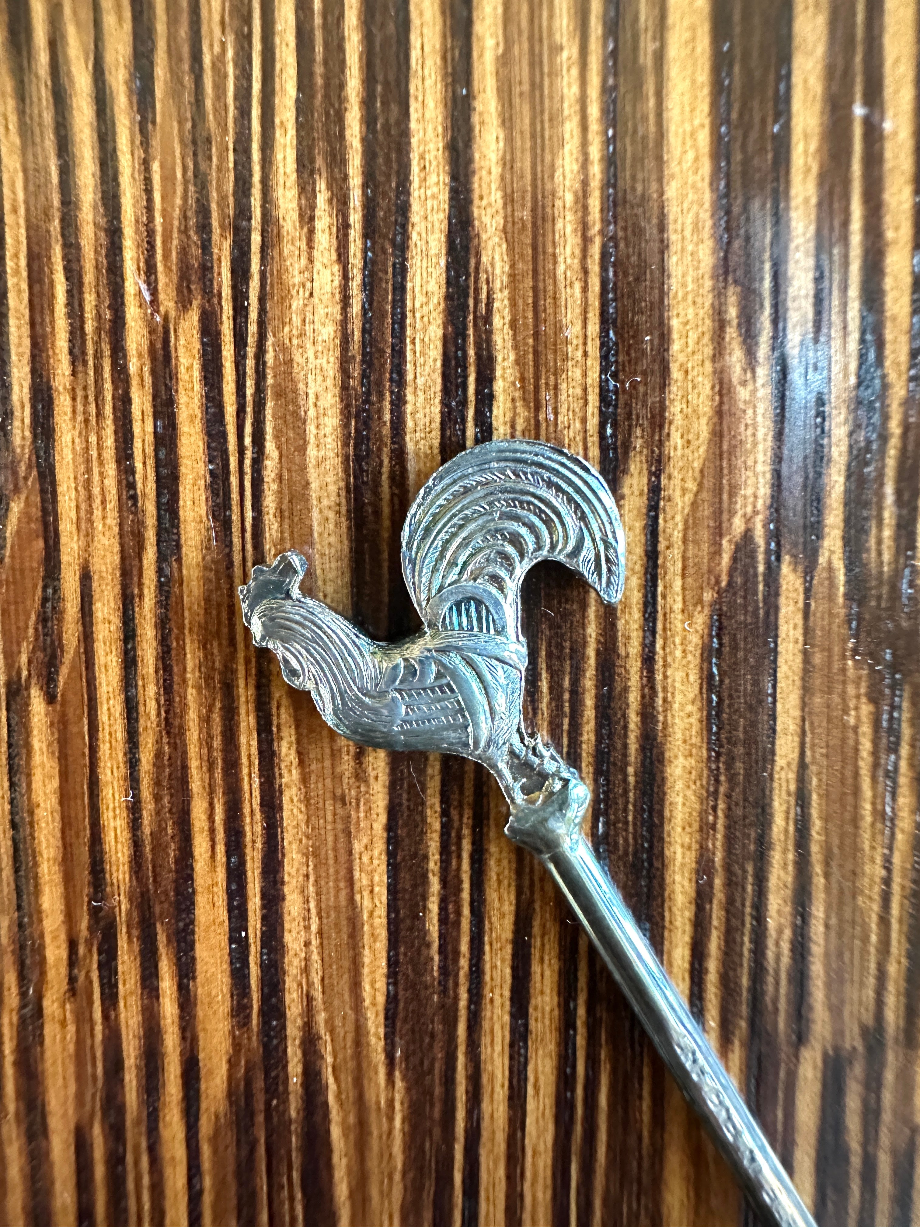 Vintage Rooster Cocktail Picks Silverplated