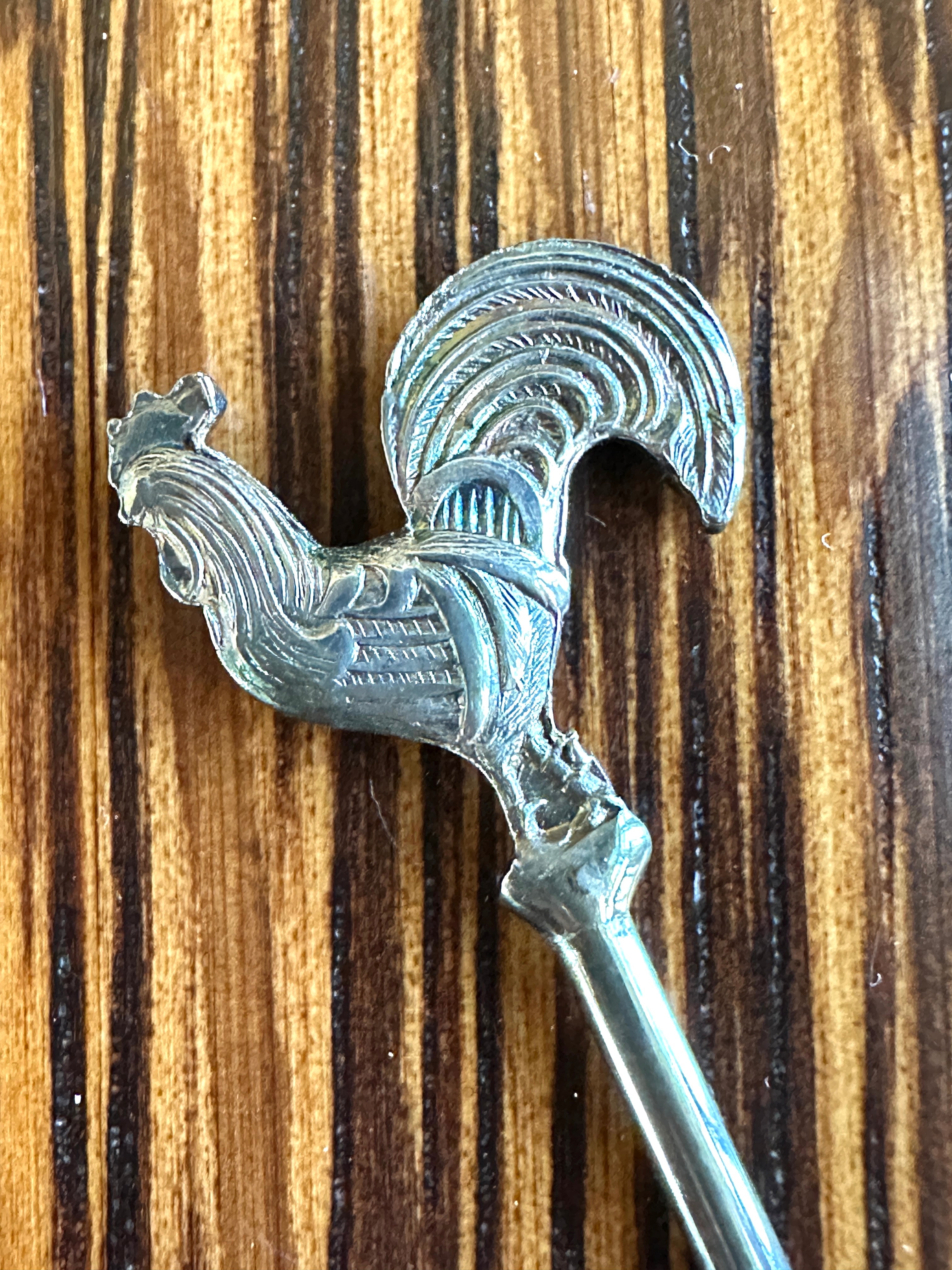Vintage Rooster Cocktail Picks Silverplated