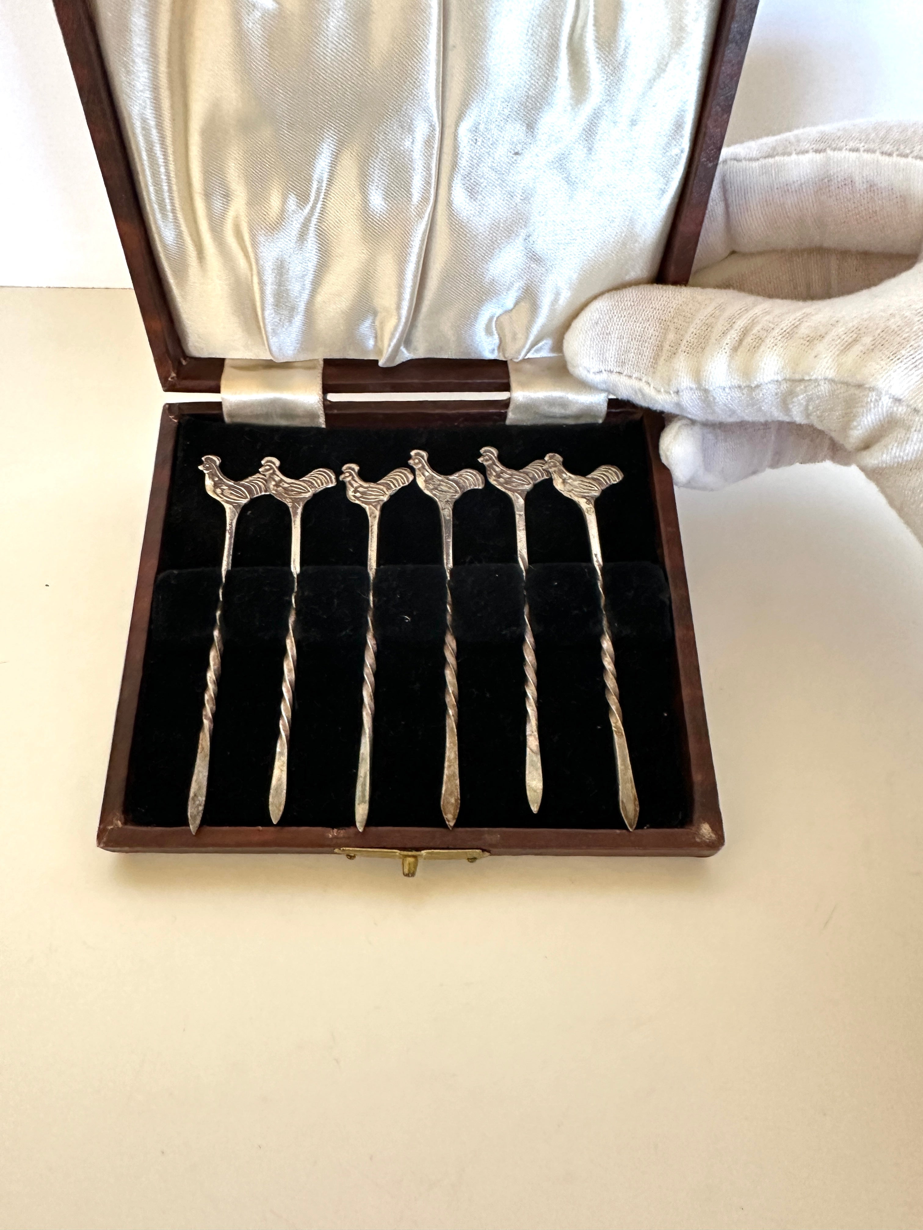 Sterling Silver Rooster Cocktail Picks Vintage