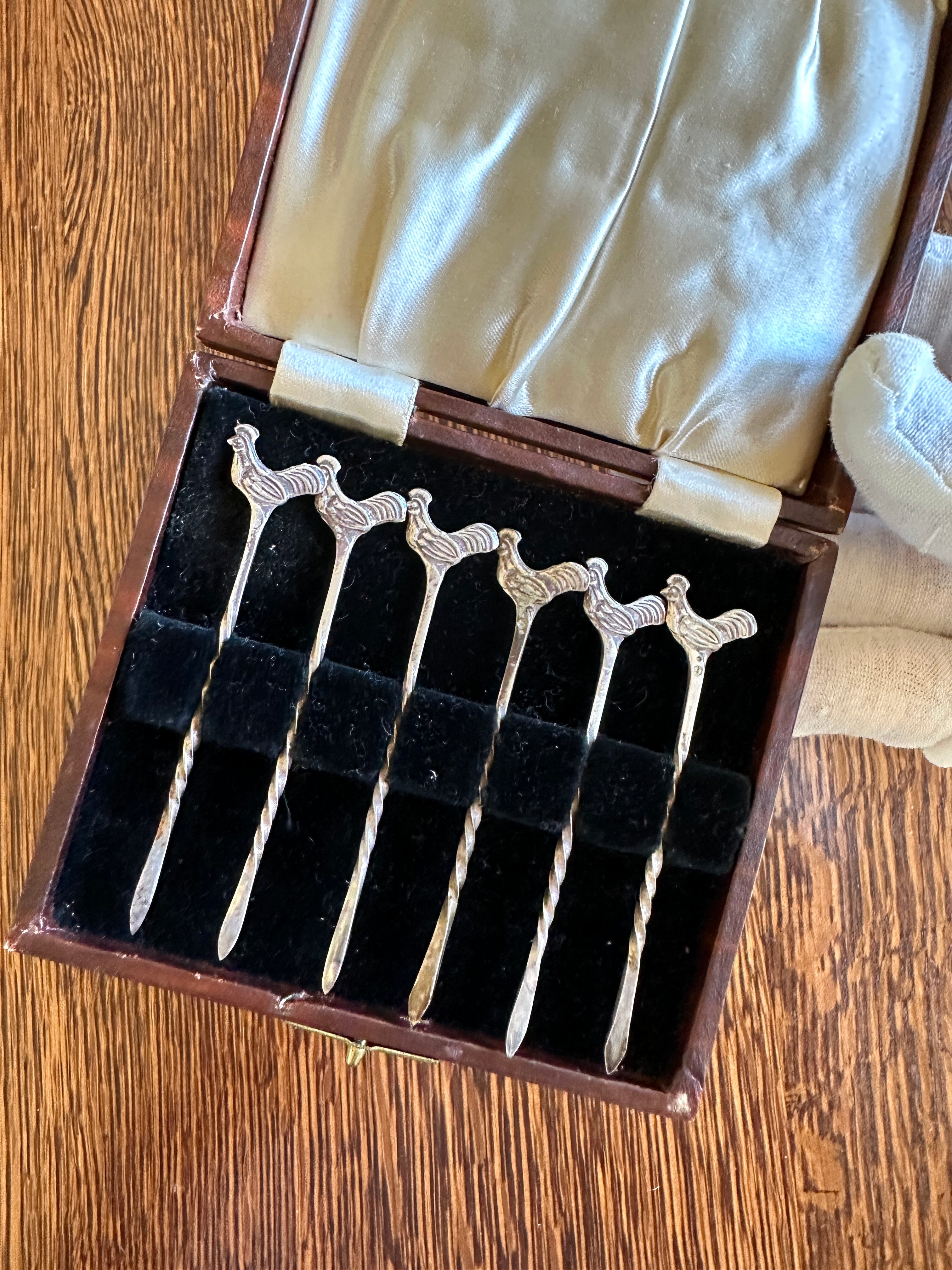 Sterling Silver Rooster Cocktail Picks Vintage