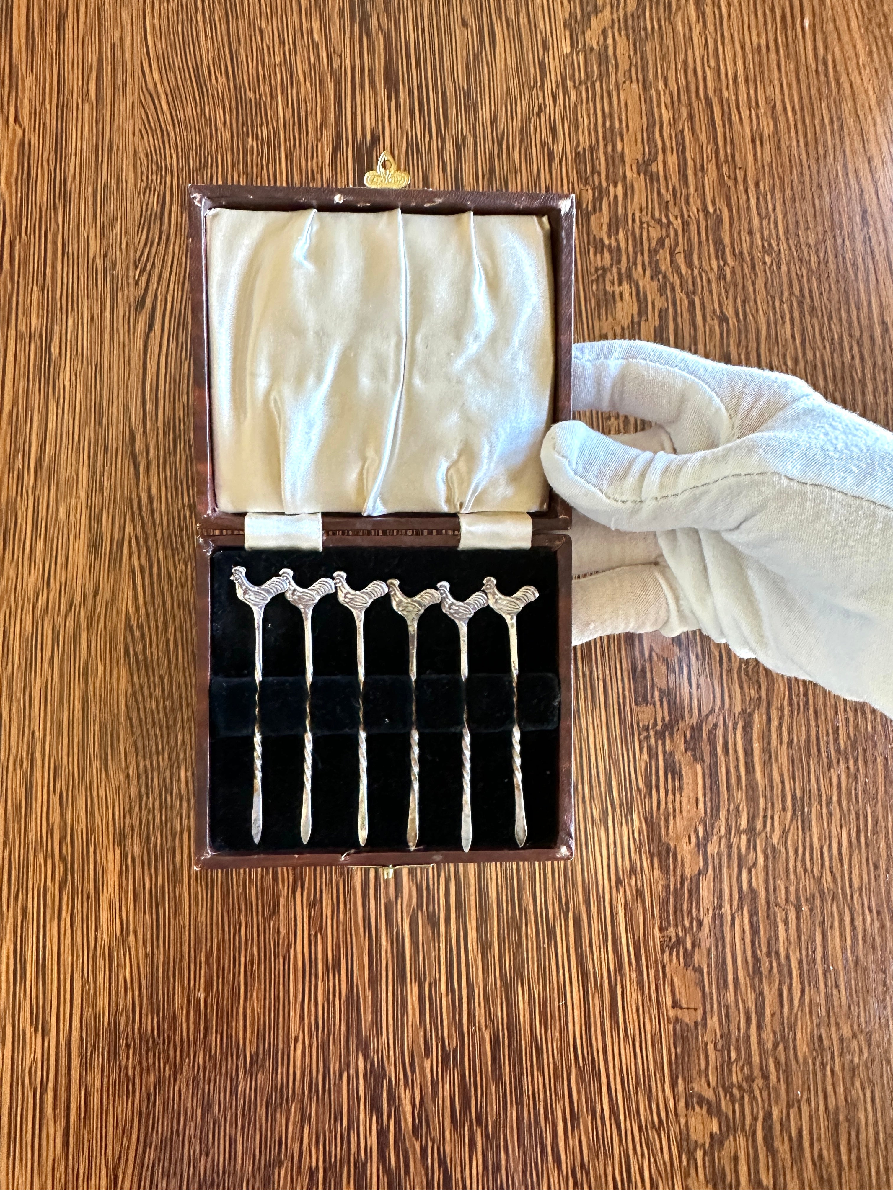 Sterling Silver Rooster Cocktail Picks Vintage
