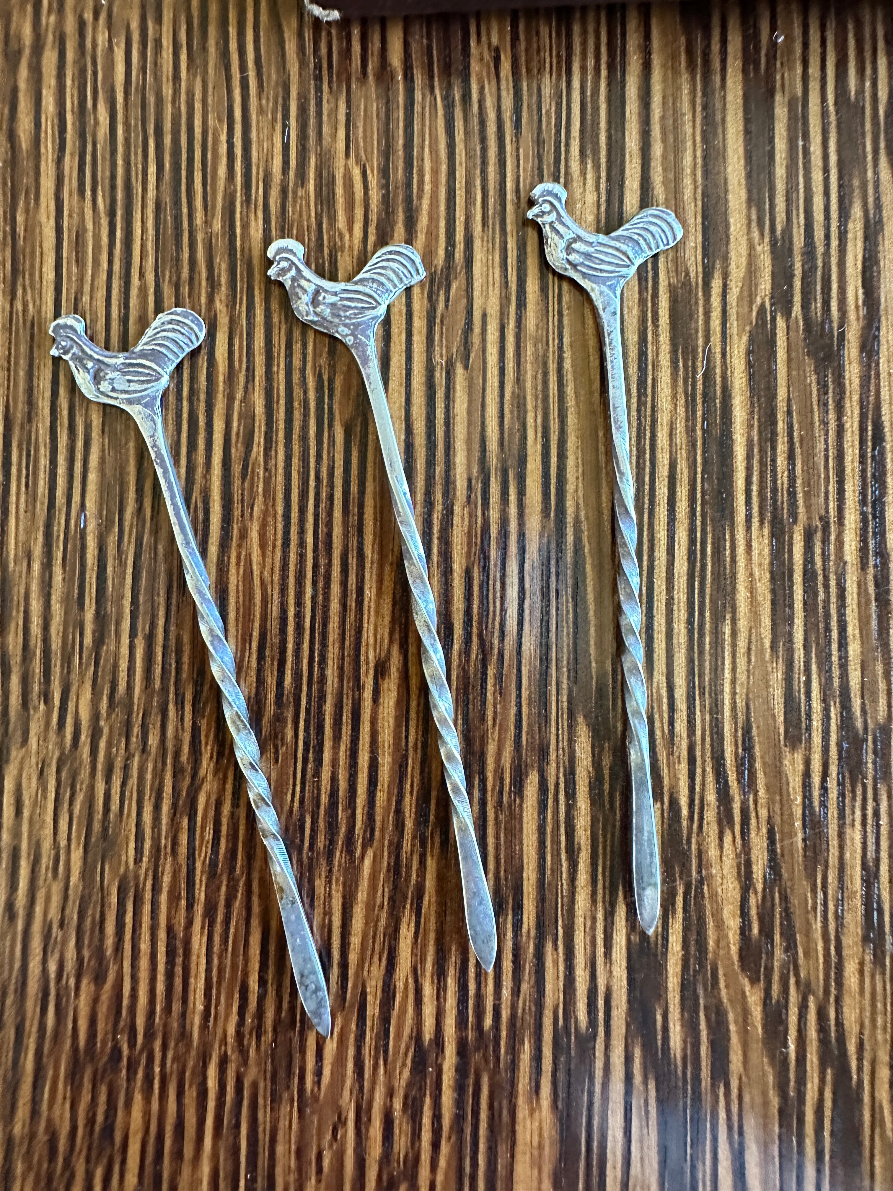 Sterling Silver Rooster Cocktail Picks Vintage