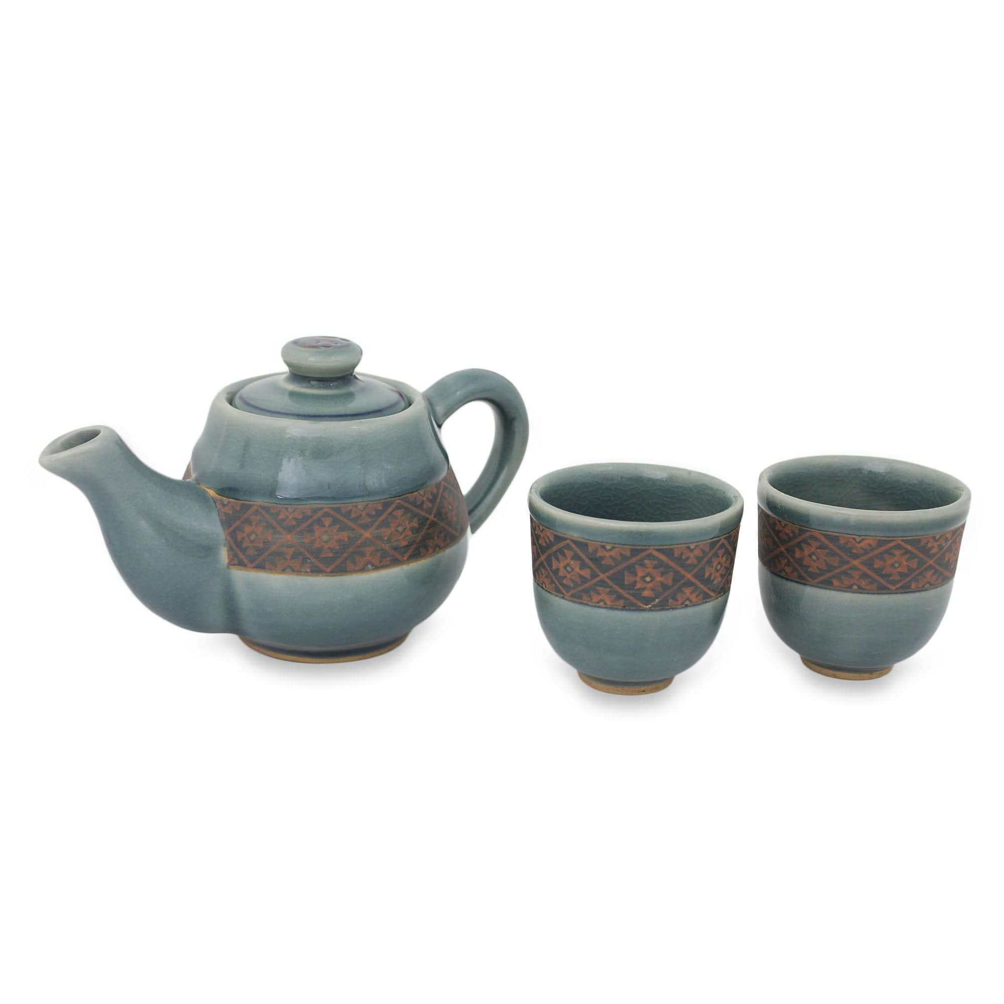 Blue Celadon Tea Set Handmade in Thailand (Set for 2) - Thai Weave Inspiration