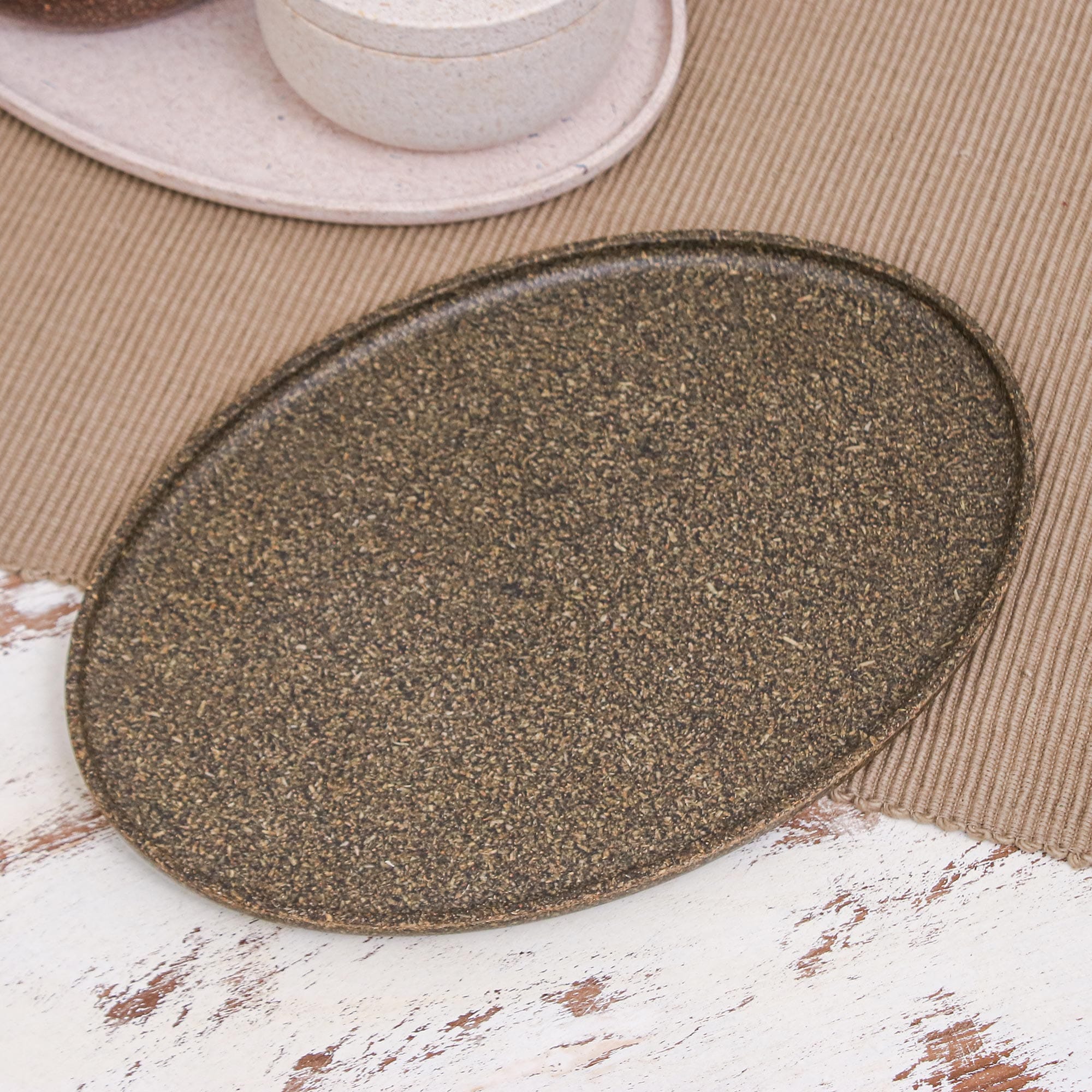 Oval Olive Bio-Composite Tray Made from Rice Husks - Refined Olive