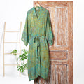 Men's Patterned Batik Rayon Robe in Green Turquoise & Brown - Greenery