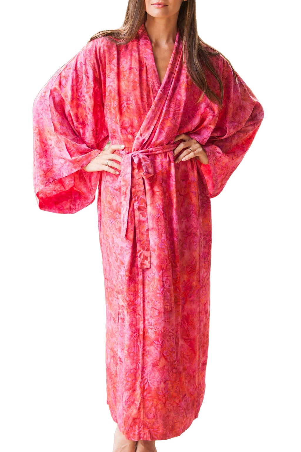 Batik Rayon Robe in Rose and Berry Pink - Batik Blush