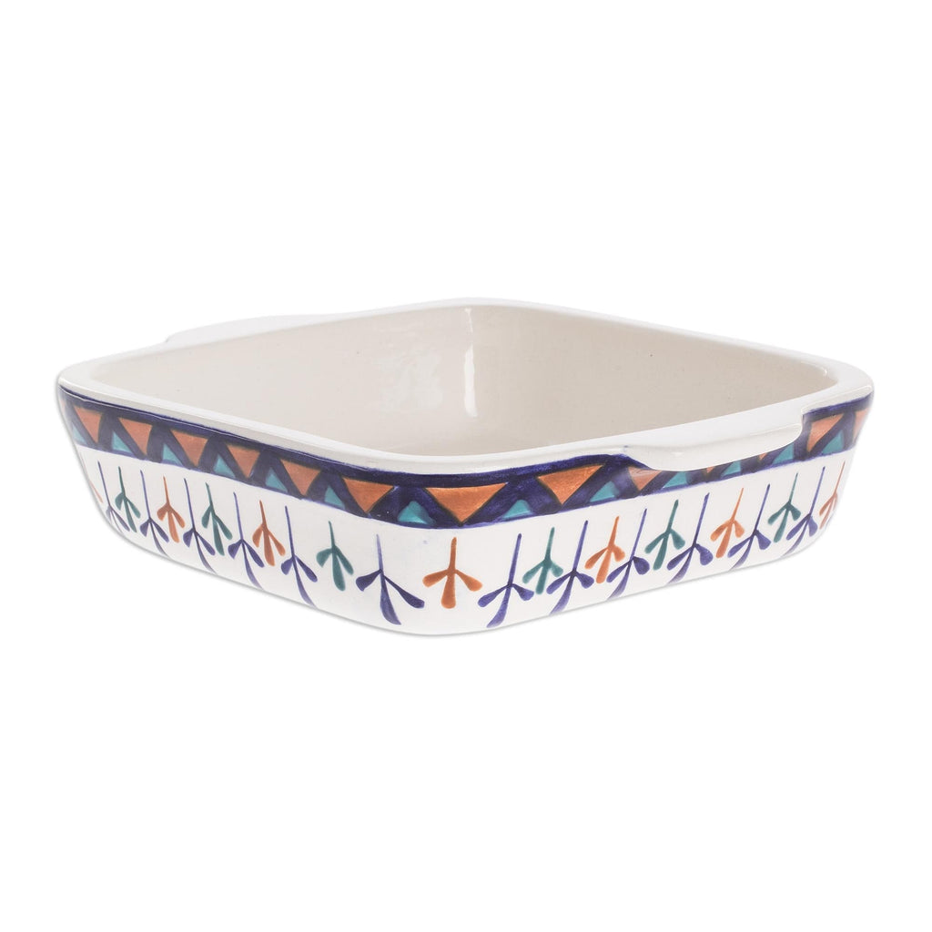 Ceramic Geometric Design Hand Painted Casserole Baking Dish - Antigua Breeze
