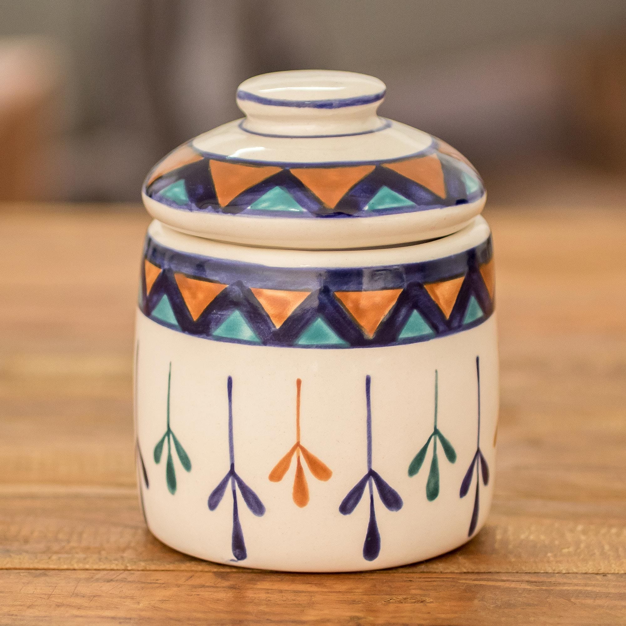 Off-White Ceramic Sugar Bowl with Geometric Design - Antigua Breeze