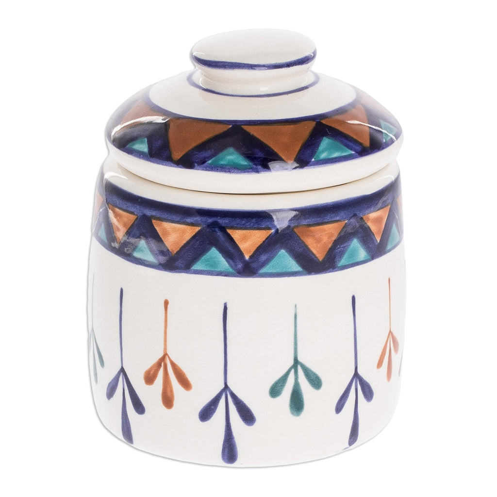Off-White Ceramic Sugar Bowl with Geometric Design - Antigua Breeze