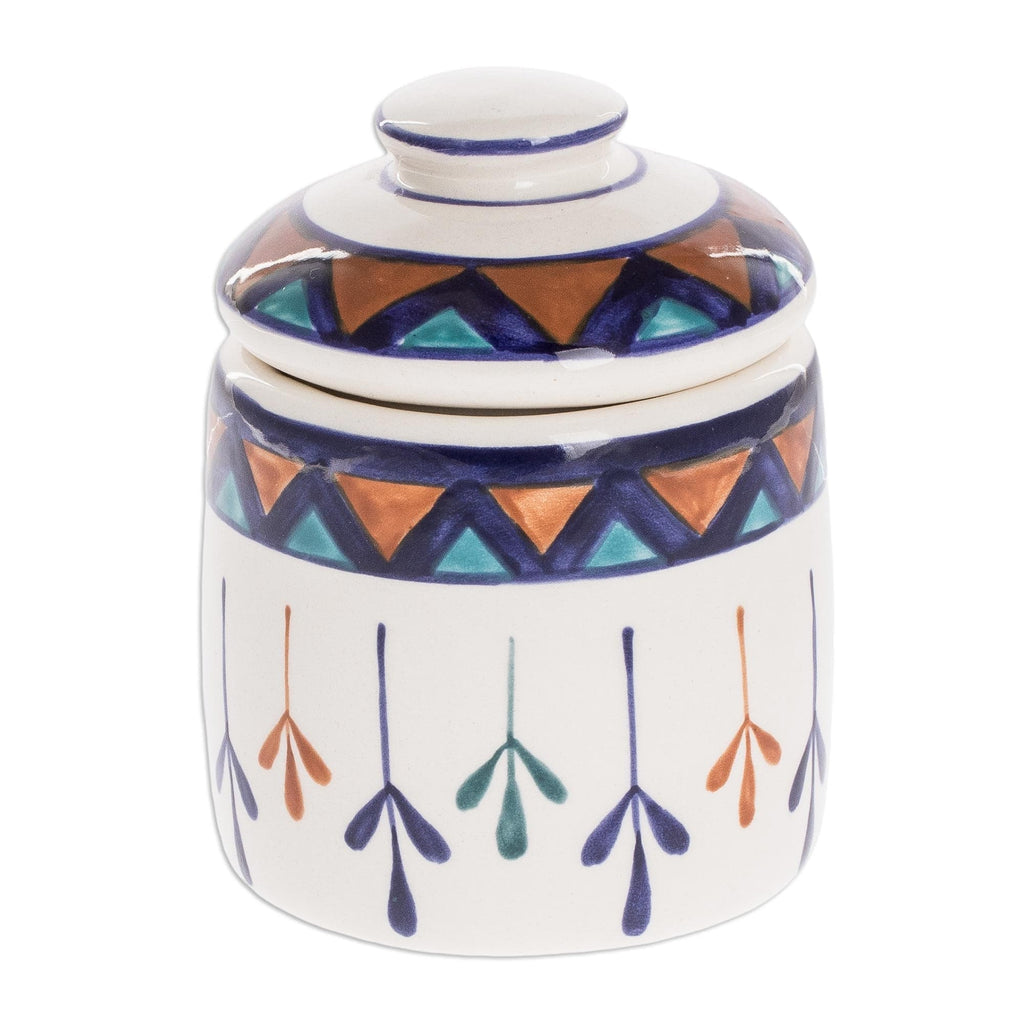 Off-White Ceramic Sugar Bowl with Geometric Design - Antigua Breeze