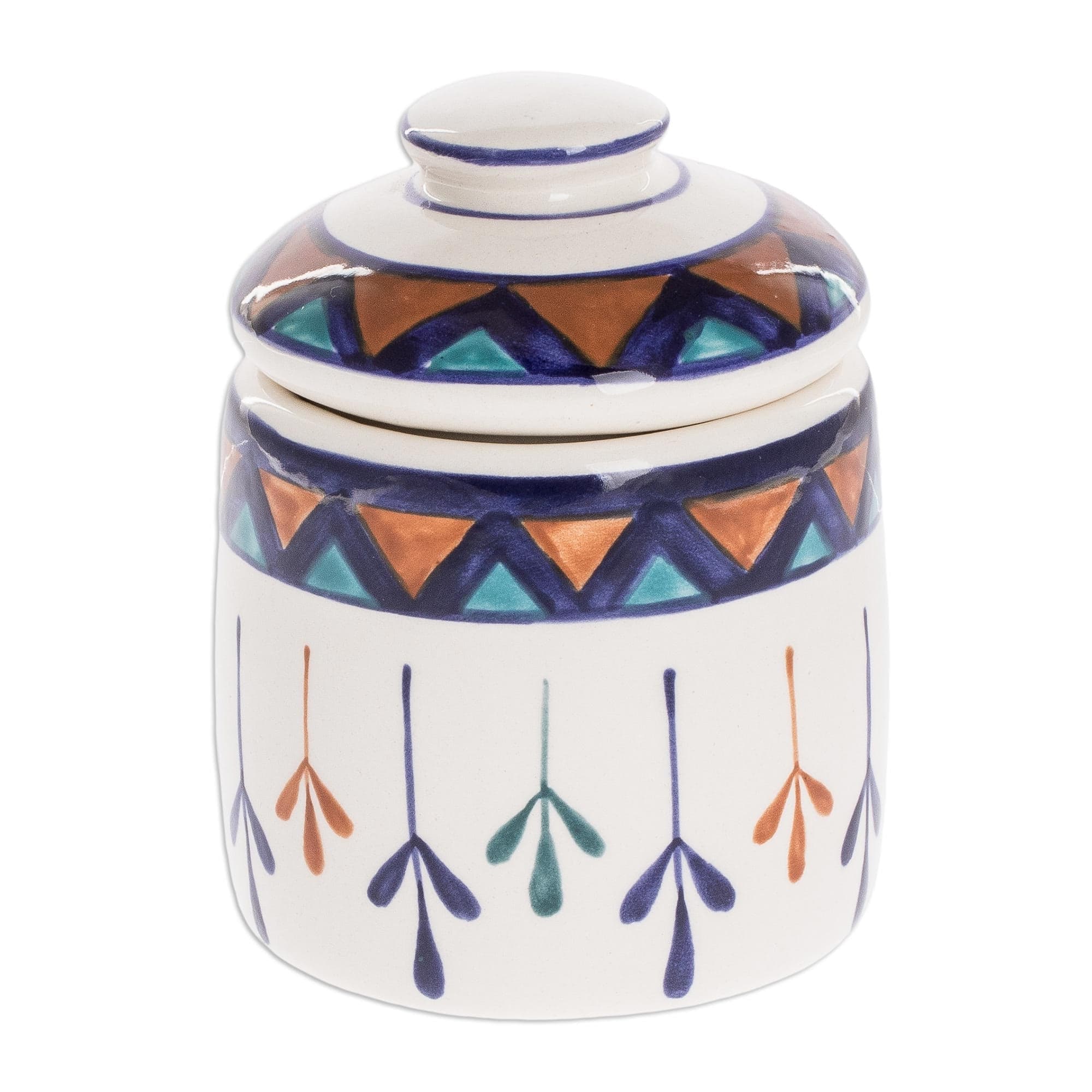 Off-White Ceramic Sugar Bowl with Geometric Design - Antigua Breeze