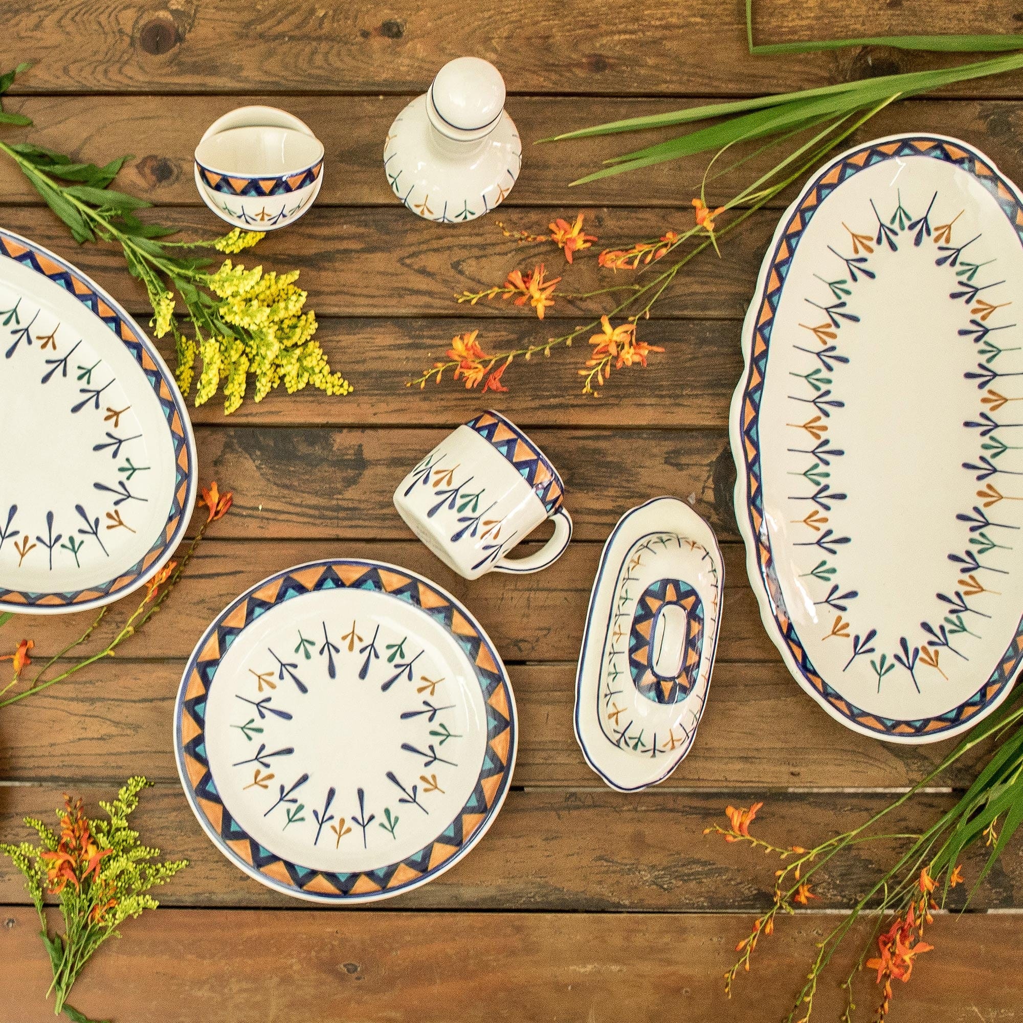 Ceramic Hand Painted Butter Dish with Geometric Design - Antigua Breeze